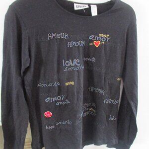 Chico’s Design rare amour love embroidered black  Knit Top s m 1